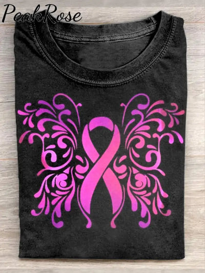 Unisex Cancer Awareness Art Illustration Printed Casual Cotton Crew Neck T-Shirt