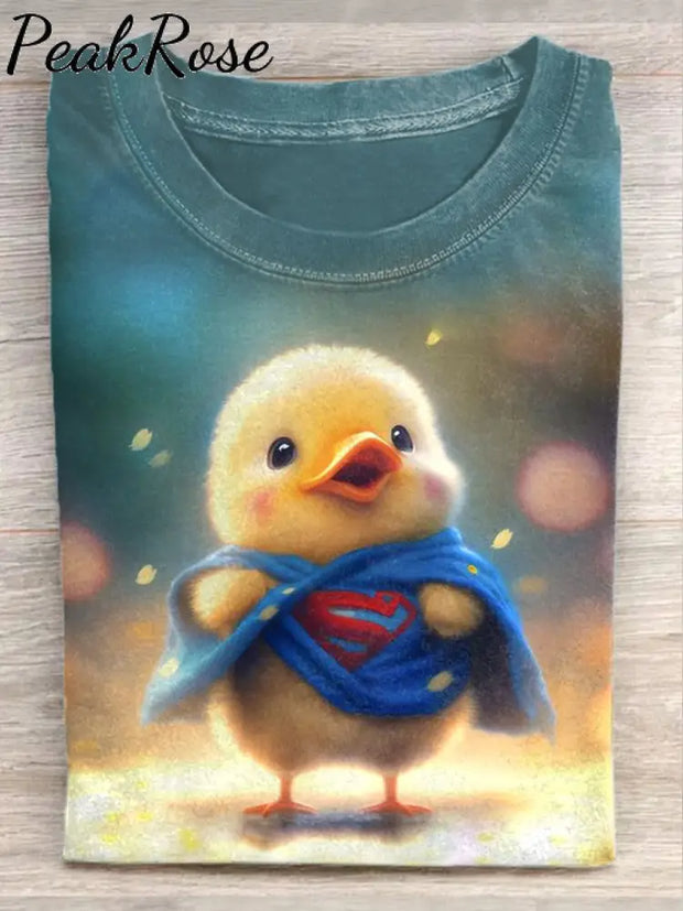 Unisex Cute Duck Art Illustration Print Casual Round Neck T-Shirt As Picture / S