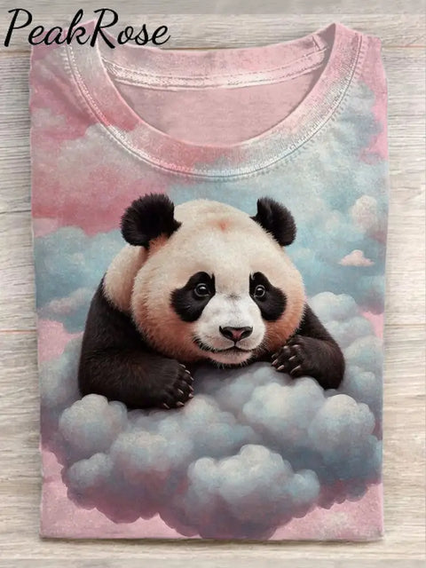 Unisex Cute Panda Art Illustration Print Casual Cotton Round Neck T-Shirt As Picture / S