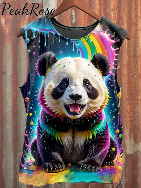 Unisex Cute Panda Art Illustration Print Casual Cotton Tank Top As Picture / S