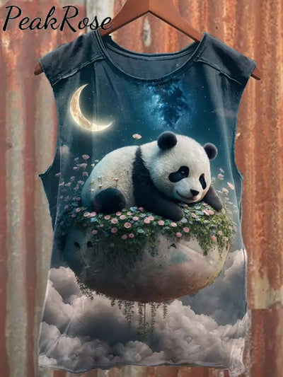 Unisex Cute Panda Art Illustration Print Casual Cotton Tank Top As Picture / S