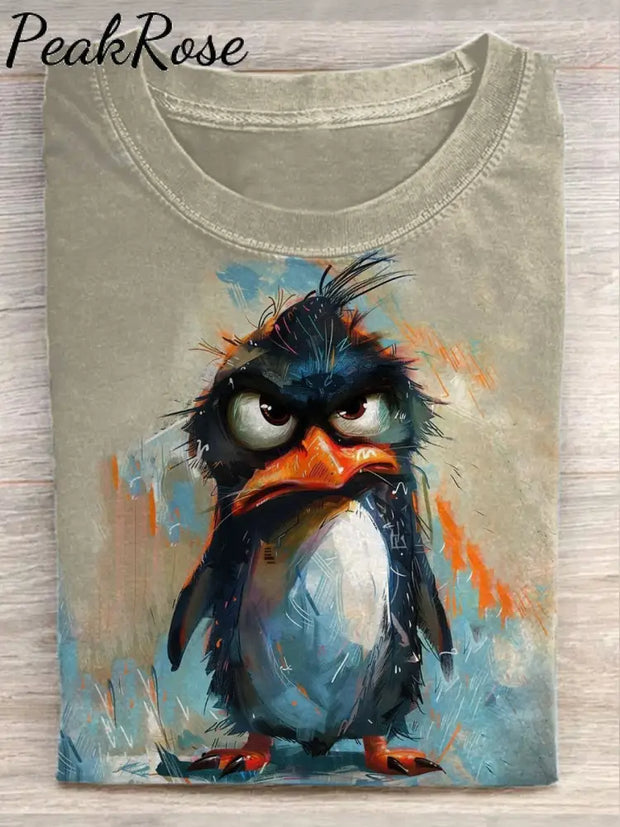 Unisex Cute Penguin Art Illustration Print Casual Cotton Round Neck T-Shirt As Picture / S