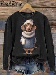 Unisex Dachshund Dog Art Print Casual Sweatshirt Black / S Hot Sell