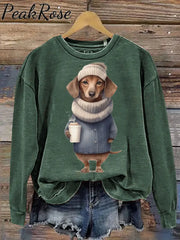 Unisex Dachshund Dog Art Print Casual Sweatshirt Green / S Hot Sell