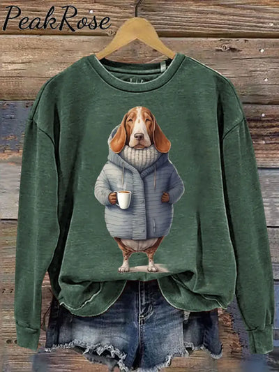 Unisex Dachshund Dog Art Print Casual Sweatshirt Green / S Hot Sell