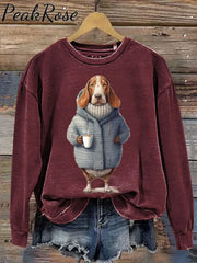 Unisex Dachshund Dog Art Print Casual Sweatshirt Maroon / S Hot Sell