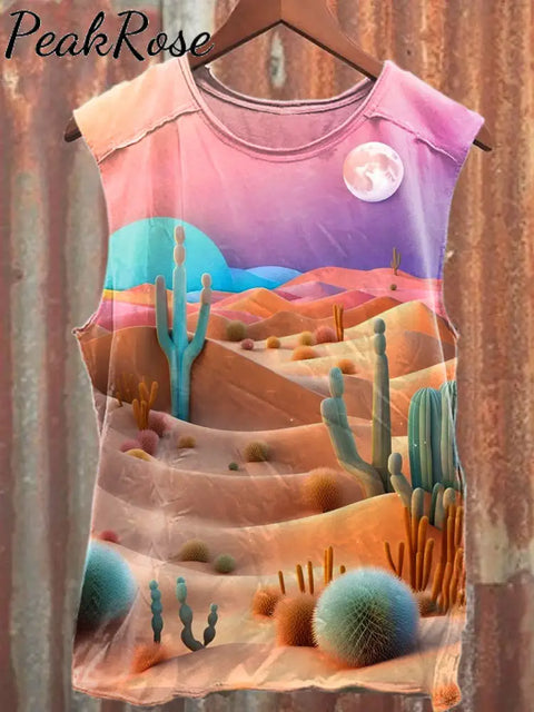 Unisex Desert Landscape Art Illustration Pattern Casual Tank Top As Picture / S