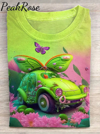 Unisex Fantasy Car Art Illustration Printed Casual Cotton Crew Neck T-Shirt As Picture / S