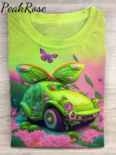 Unisex Fantasy Car Art Illustration Printed Casual Cotton Crew Neck T-Shirt As Picture / S