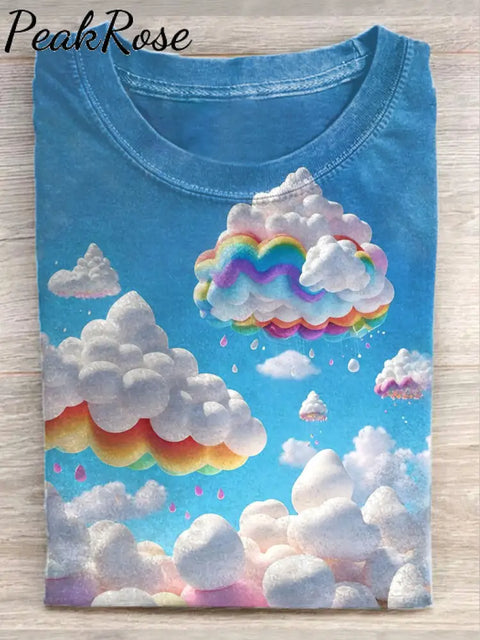 Unisex Fantasy Cloud Art Illustration Printed Casual Round Neck T-Shirt As Picture / S