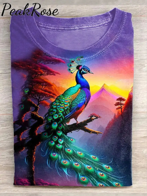 Unisex Fantasy Peacock Art Illustration Printed Casual Cotton T-Shirt As Picture / S