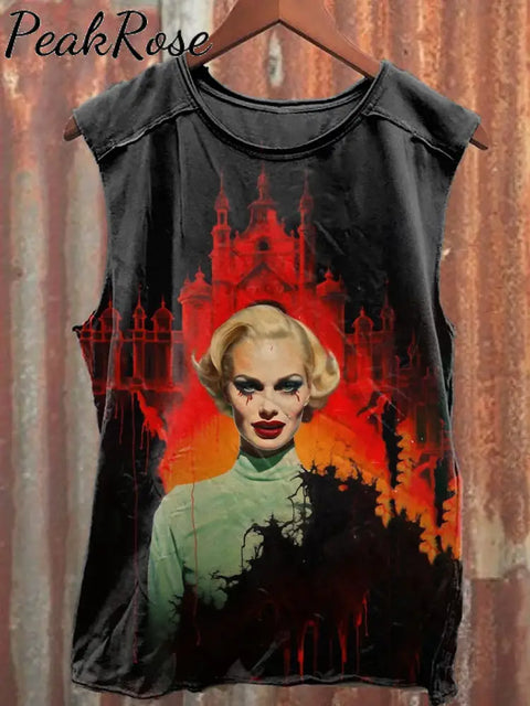 Unisex Female Devil Art Illustration Printed Casual Cotton Tank Top As Picture / S