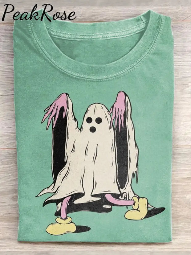 Unisex Fun Ghost Art Illustration Print Casual Cotton Round Neck T-Shirt Green / S