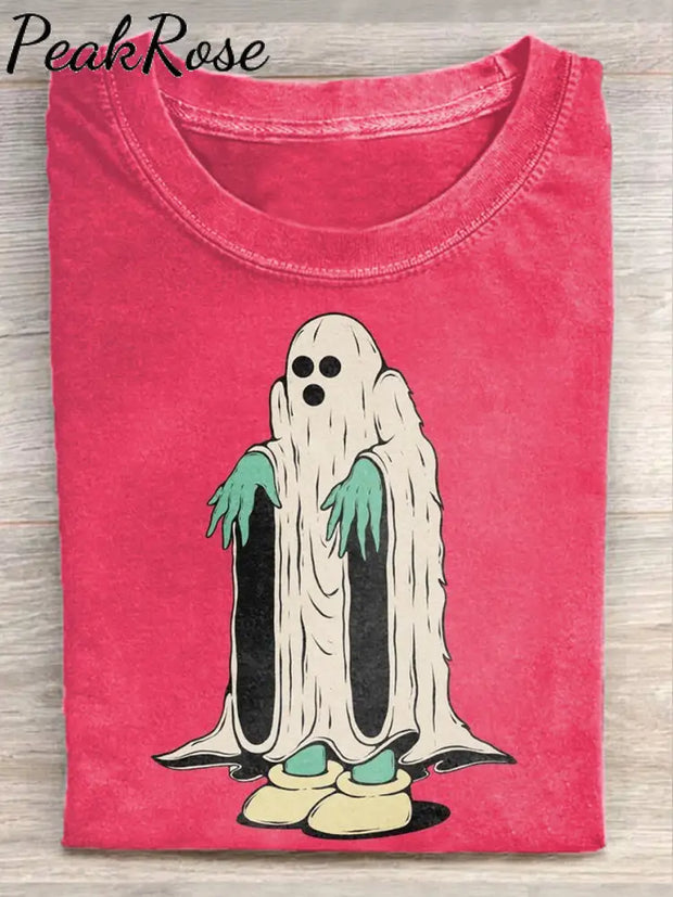 Unisex Fun Ghost Art Illustration Print Casual Cotton Round Neck T-Shirt Red / S