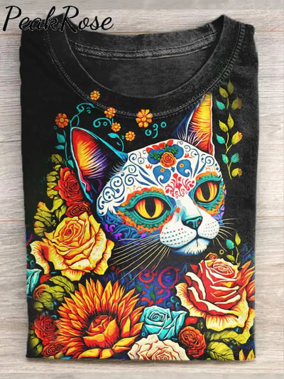 Unisex Funny Cat Art Painting Pattern Casual T-Shirt As Picture / S