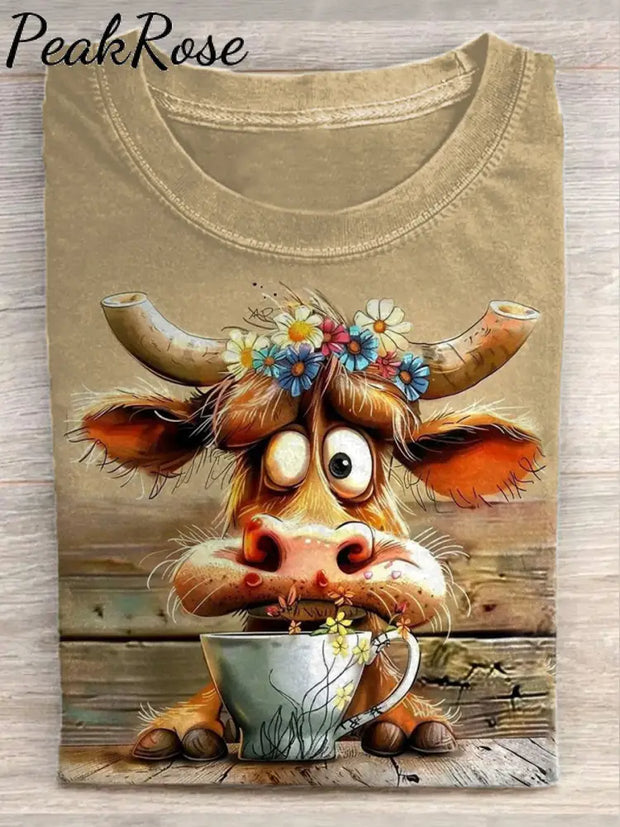 Unisex Funny Cow Art Graffiti Illustration Casual Round Neck T-Shirt As Picture / S