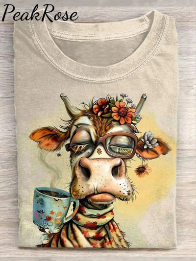 Unisex Funny Cow Art Graffiti Illustration Casual Round Neck T-Shirt As Picture / S