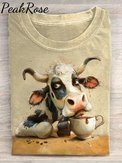 Unisex Funny Cow Art Graffiti Illustration Casual Round Neck T-Shirt As Picture / S