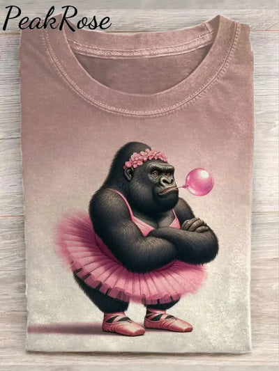 Unisex Funny Dancing Monkey Art Illustration Print Casual Cotton Round Neck T-Shirt As Picture / S