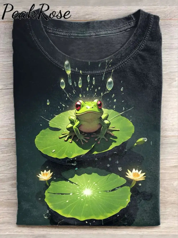 Unisex Funny Frog Art Illustration Print Casual Round Neck T-Shirt As Picture / S