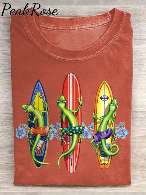 Unisex Funny Lizard Surfboard Art Illustration Print Casual T-Shirt As Picture / S