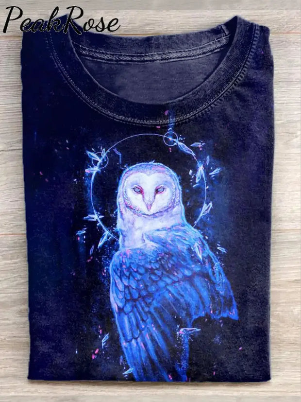 Unisex Funny Owl Art Illustration Printed Casual Cotton Crew Neck T-Shirt As Picture / S