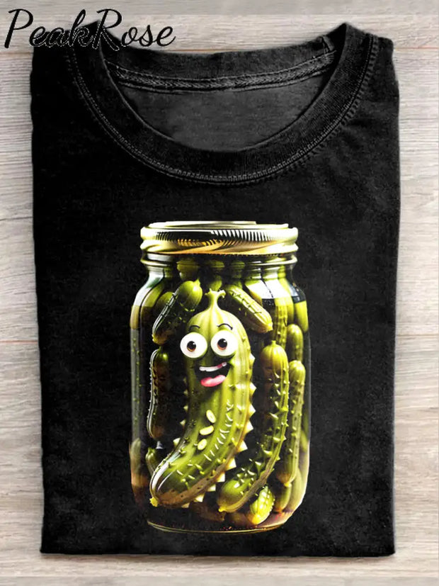 Unisex Funny Pickle Cucumber Art Illustration Printed Casual Cotton Crew Neck T-Shirt As Picture / S