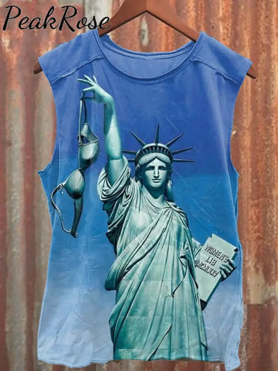 Unisex Funny Statue Of Liberty Art Illustration Printed Casual Cotton Tank Top As Picture / S