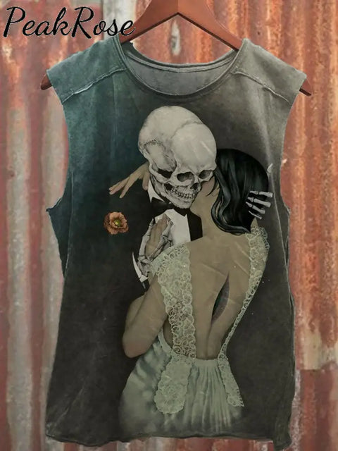 Unisex Gothic Dark Lover Art Illustration Printed Casual Cotton Tank Top As Picture / S