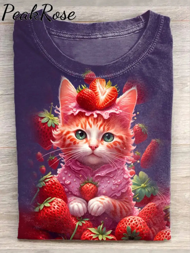 Unisex Greedy Cat Art Illustration Printed Casual Cotton T-Shirt As Picture / S