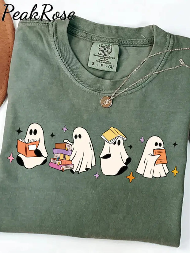 Unisex Halloween Boo Print Casual Cotton Short Sleeve T-Shirt Green / S