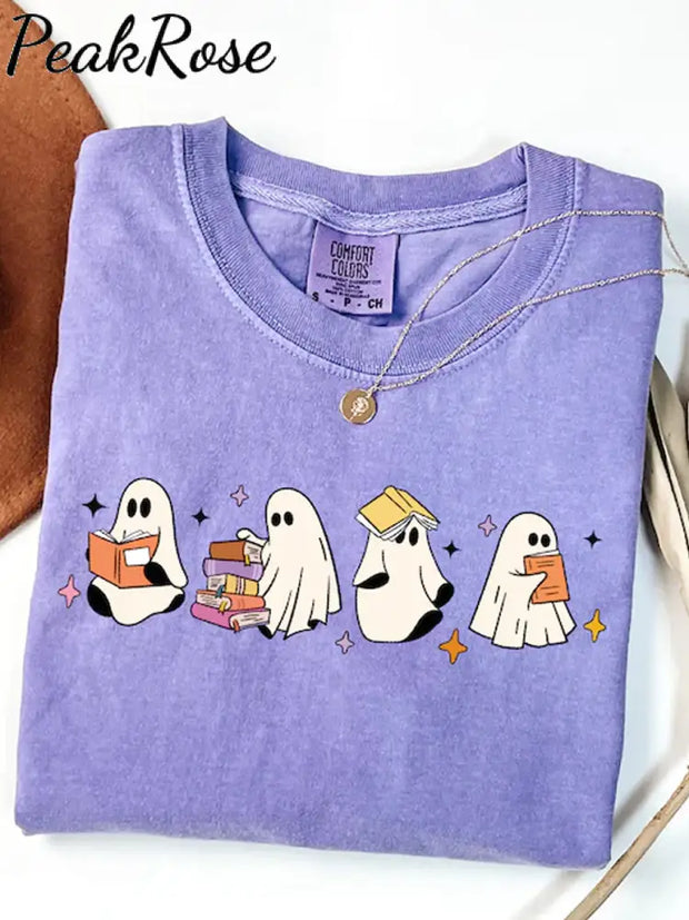 Unisex Halloween Boo Print Casual Cotton Short Sleeve T-Shirt Purple / S