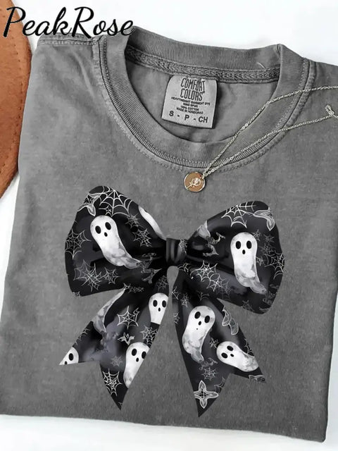 Unisex Halloween Bow Printed Casual Cotton Short Sleeve T-Shirt Gray / S