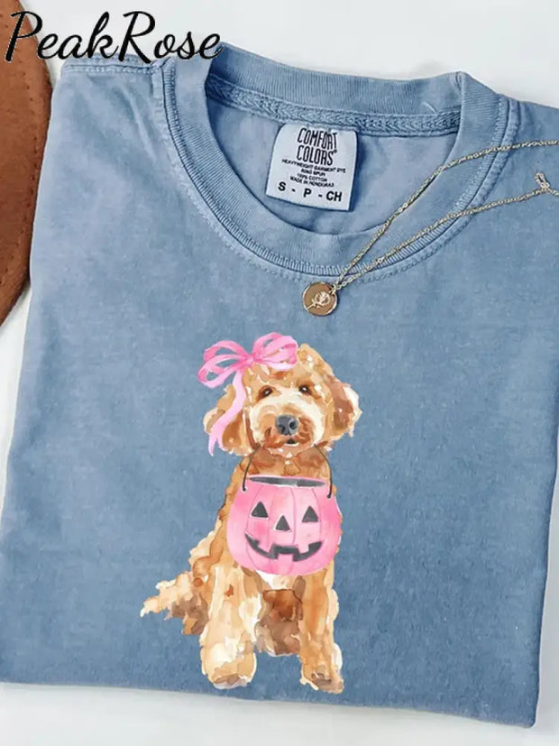 Unisex Halloween Cute Dog Print Casual Cotton Short Sleeve T-Shirt