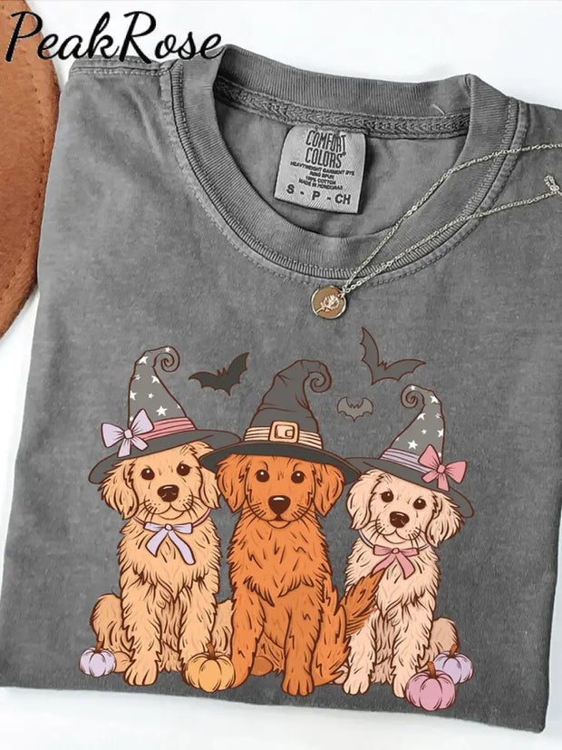 Unisex Halloween Cute Dog Print Casual Cotton Short Sleeve T-Shirt Gray / S