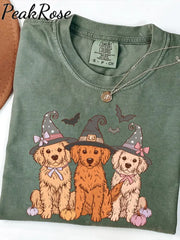 Unisex Halloween Cute Dog Print Casual Cotton Short Sleeve T-Shirt Green / S