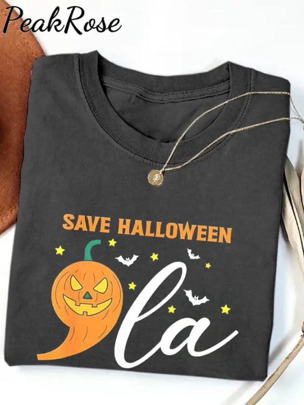 Unisex Halloween Save Printed Cotton Short Sleeve T-Shirt