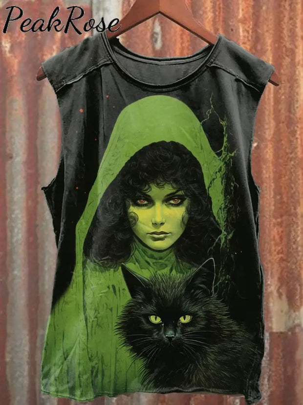 Unisex Horror Cat Art Illustration Printed Casual Cotton Tank Top As Picture / S