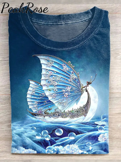 Unisex Ice Butterfly Sailing Art Illustration Printed Casual Cotton T-Shirt As Picture / S