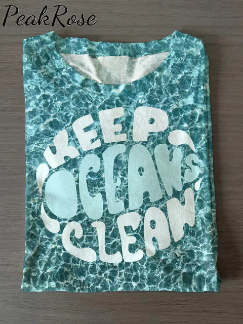 Unisex Keep Ocean Clean Art Illutration Short Sleeve Casual T-Shirt Hot Sell