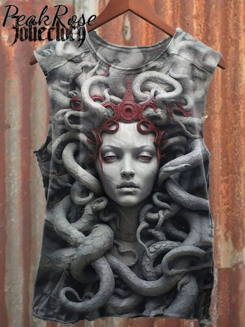 Unisex Medusa Plaster Statue Art Illustration Printed Casual Cotton Tank Top As Picture / S