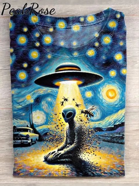 Unisex Psychedelic Alien Art Oil Painting Pattern Casual Crew Neck T-Shirt As Picture / S