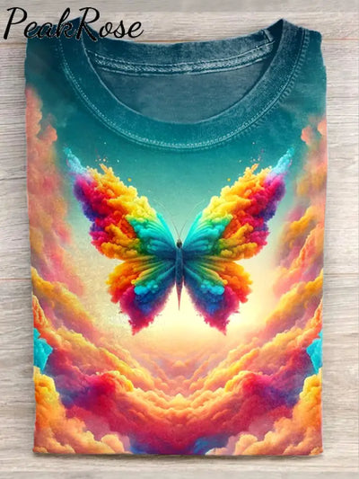 Unisex Psychedelic Butterfly Art Illustration Printed Casual Cotton T-Shirt As Picture / S