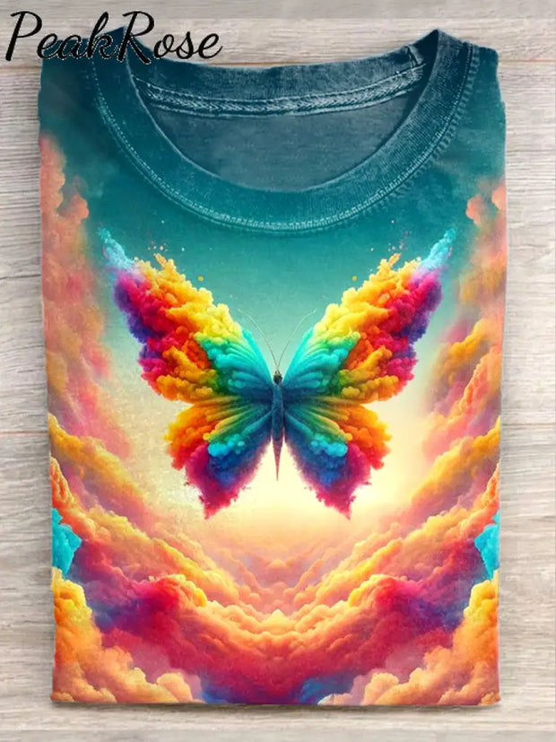 Unisex Psychedelic Butterfly Art Illustration Printed Casual Cotton T-Shirt As Picture / S