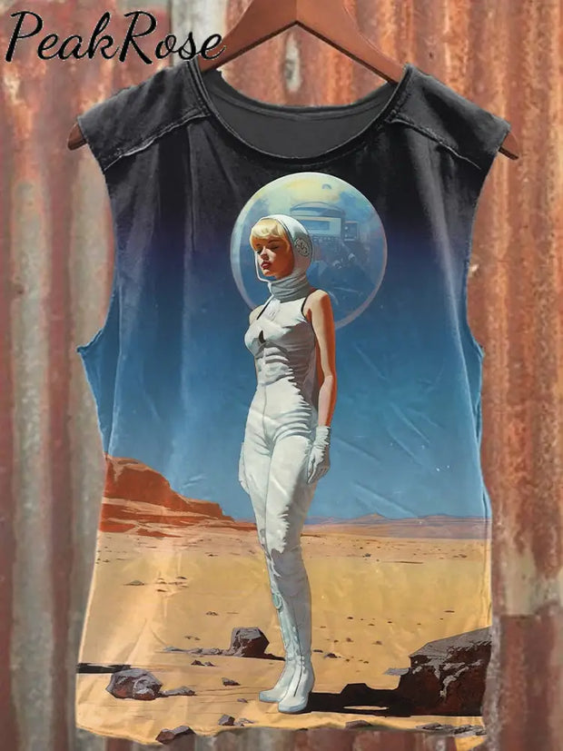 Unisex Retro Astronaut Art Illustration Printed Casual Tank Top