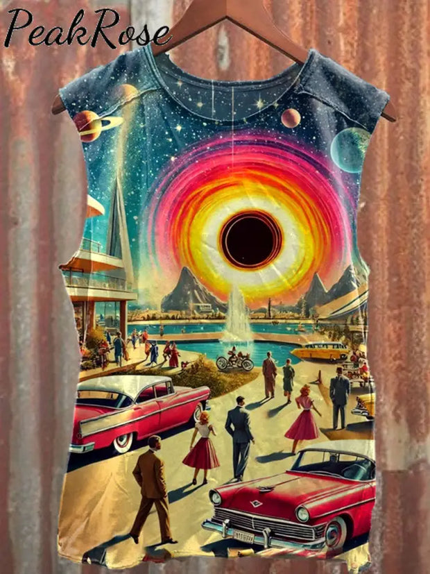 Unisex Retro Sci-Fi Art Illustration Printed Casual Cotton Tank Top As Picture / S