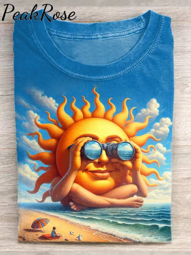 Unisex Summer Sun Art Illustration Printed Casual Cotton T-Shirt As Picture / S