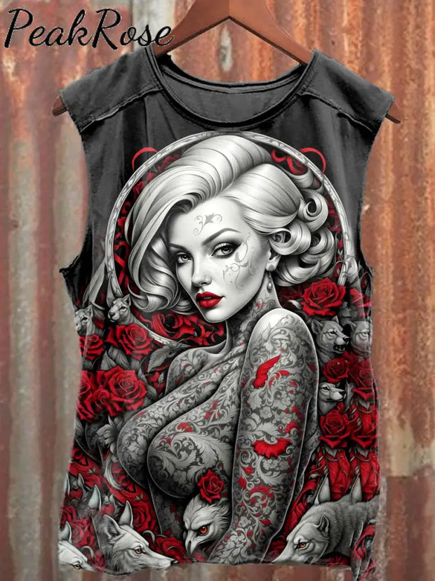 Unisex Thriller Marilyn Monroe Art Illustration Printed Casual Cotton Tank Top As Picture / S