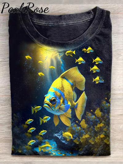 Unisex Underwater World Art Illustration Print Casual Round Neck T-Shirt As Picture / S