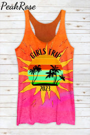 Vacation 2023 Palm Tree Summer Family Besties Holiday Girl Trip Racerback Tank Top